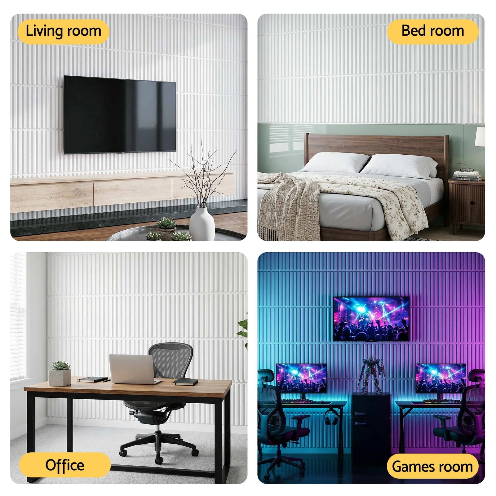 3D Wall Panels Vertical PVC Decorative Panels 50x50cm Set of 15 Feature Wall Vert