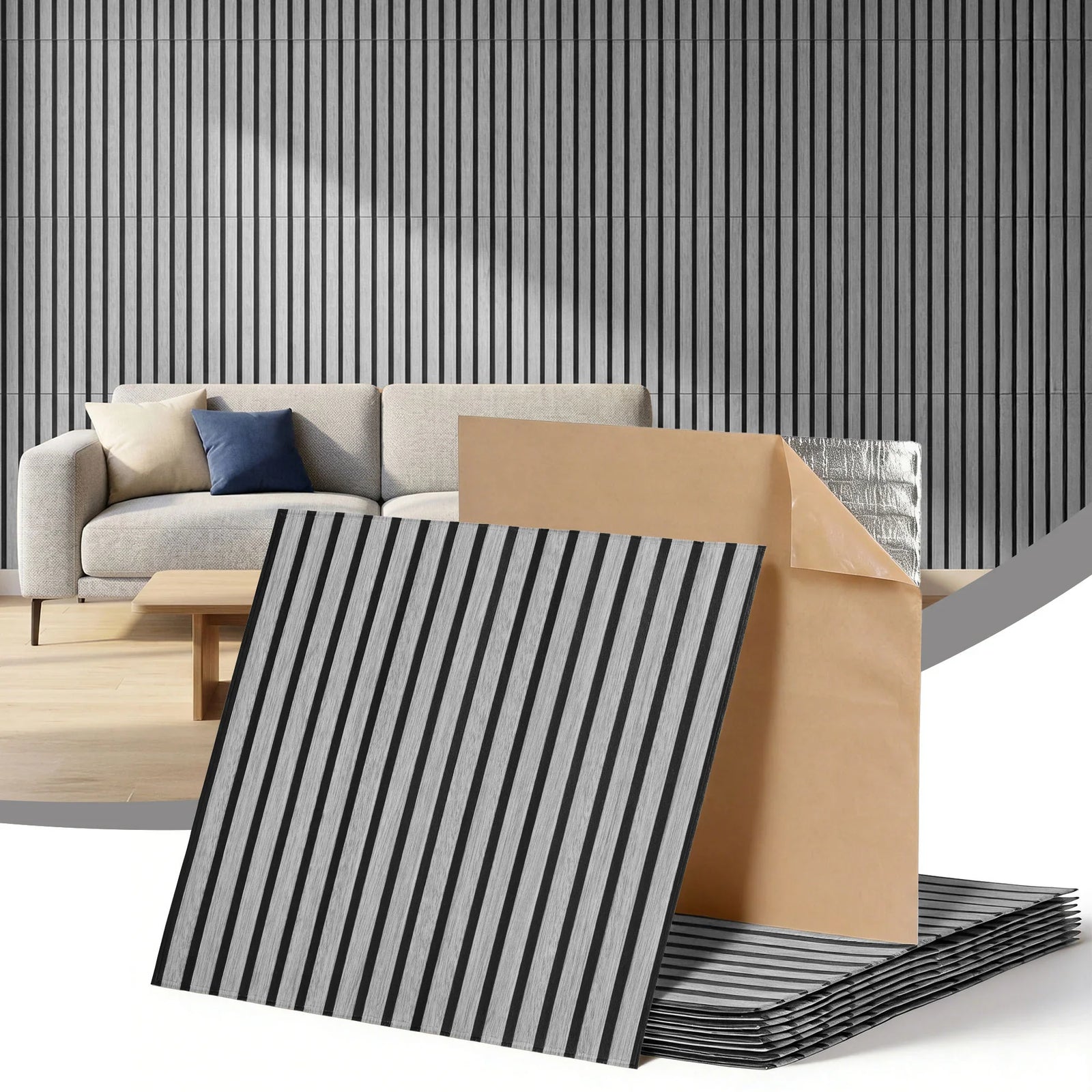 10PCS Peel and Stick Wall Panels Tiles 68X68CM Self Adhesive for Home Office Studio Grey