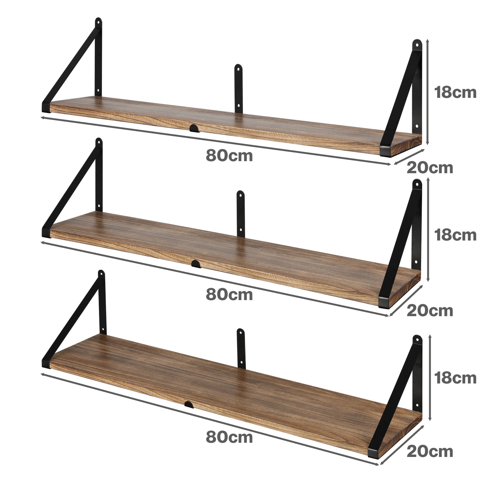 Levede Floating Wall Shelves 3Pcs Rustic Wooden Storage Display Bookshelf Rack-2072893562307088385