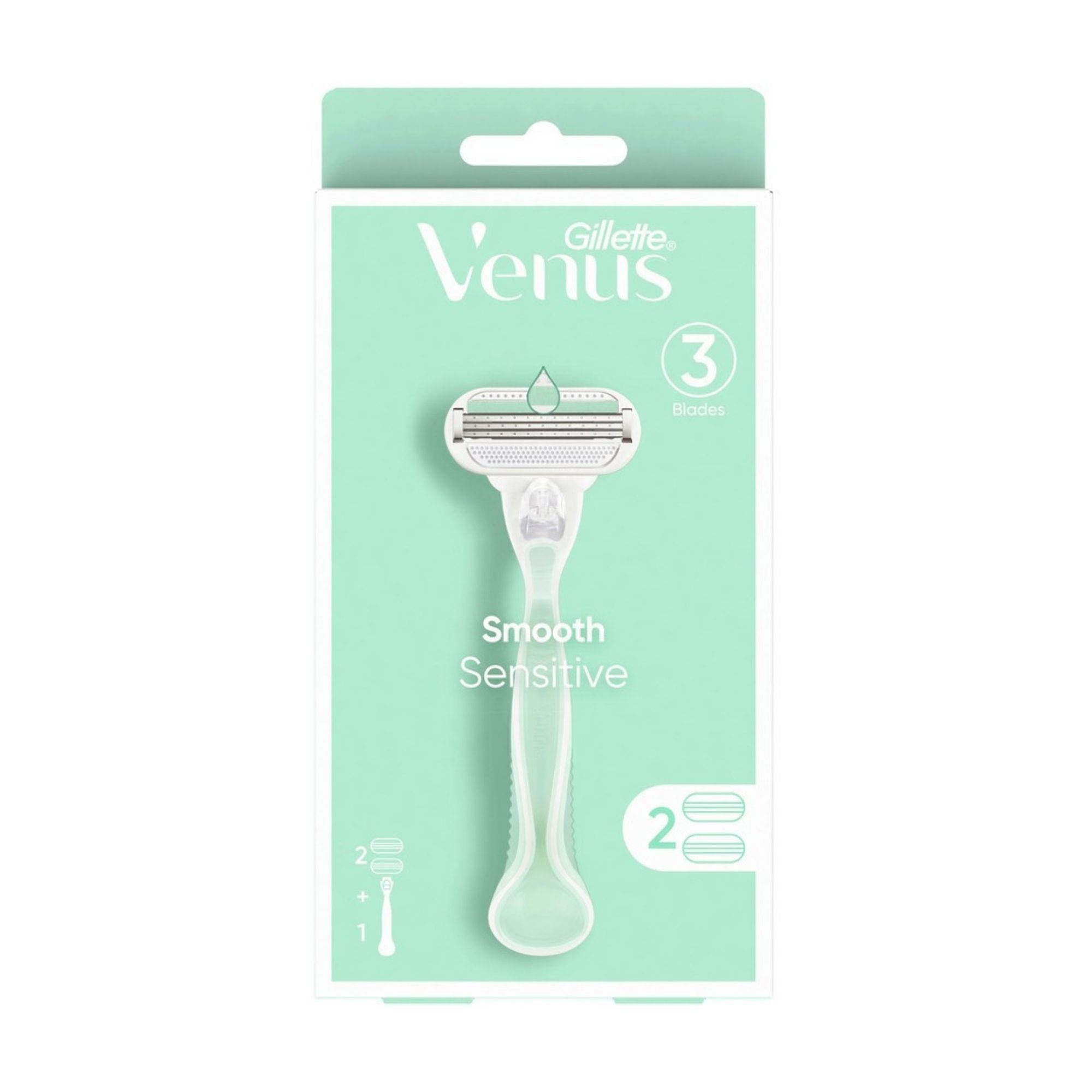 Gillette Venus Smooth Sensitive Handle & 2 Cartridges-2100034962500751360