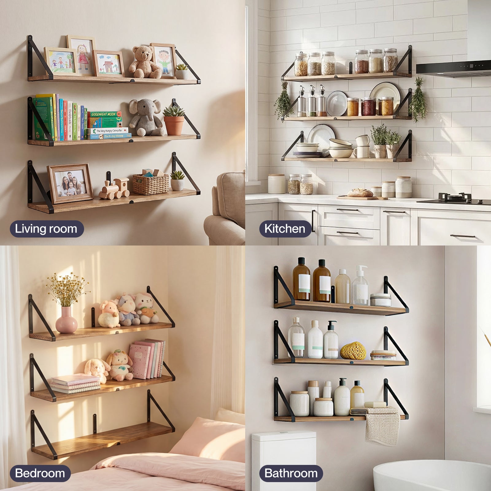 Levede Floating Wall Shelves 3Pcs Rustic Wooden Storage Display Bookshelf Rack-2072893562307088386