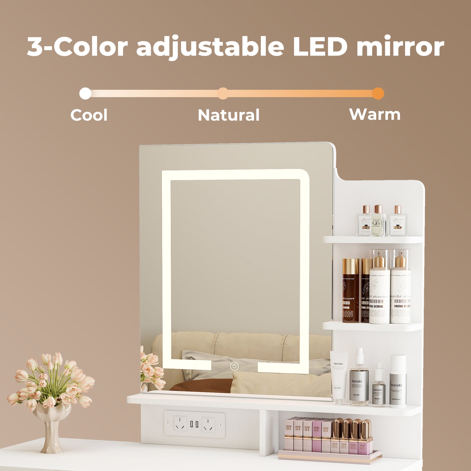 Levede Dressing Table LED Makeup Mirror Stool Set Vanity Desk Fold-up Panel-2027211080345980931