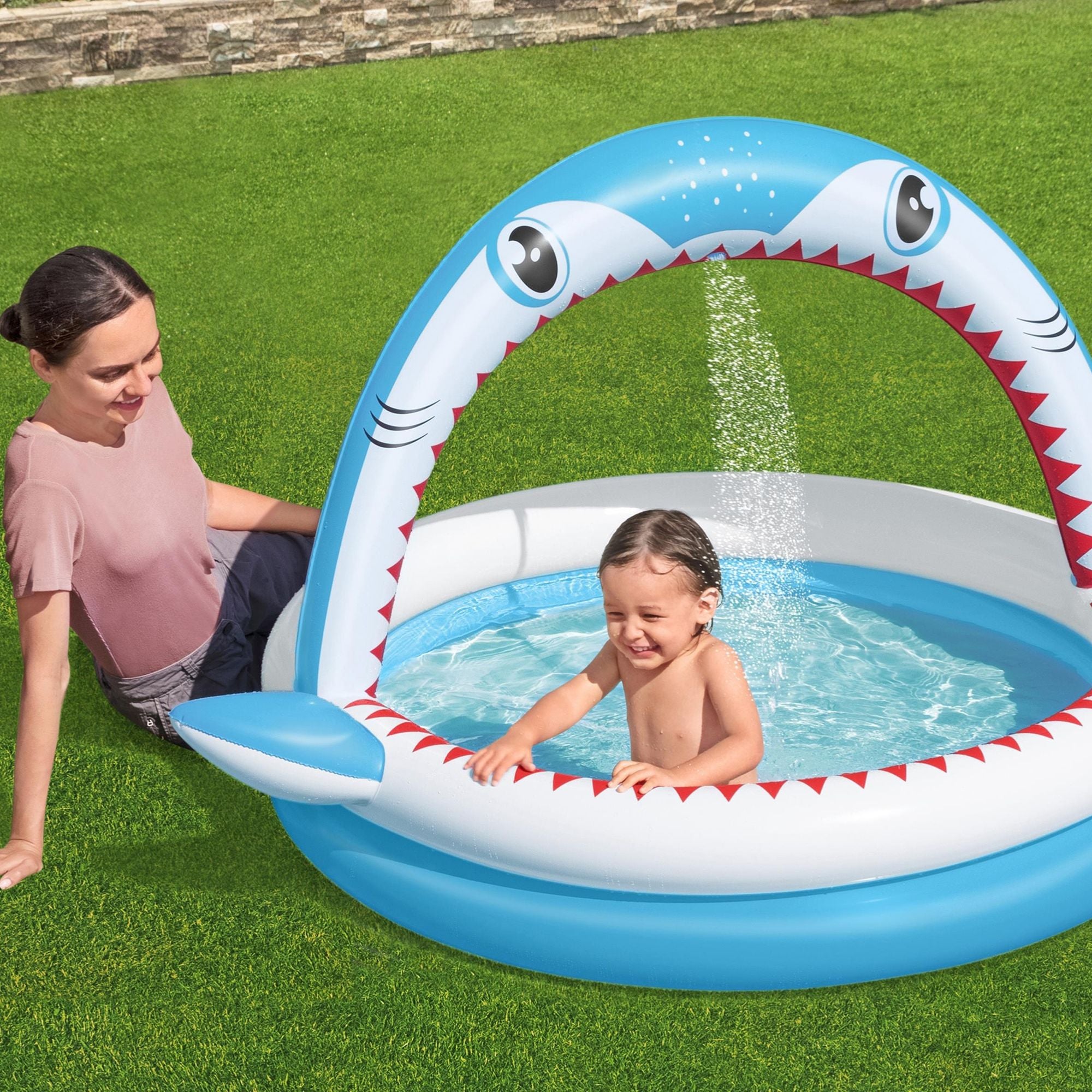 Bestway 1.63m x 1.27m x 92cm Sharktastic Sprinkler Play Pool-2017004926638624770