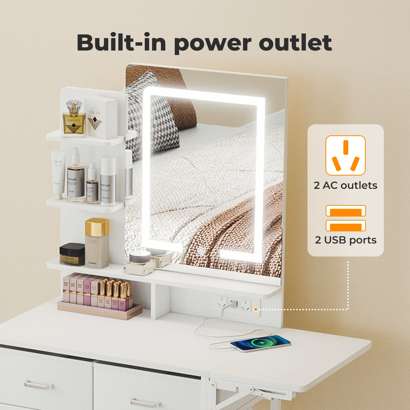 Levede Dressing Table LED Makeup Mirror Stool Set Vanity Desk Fold-up Panel-2027211080345980933