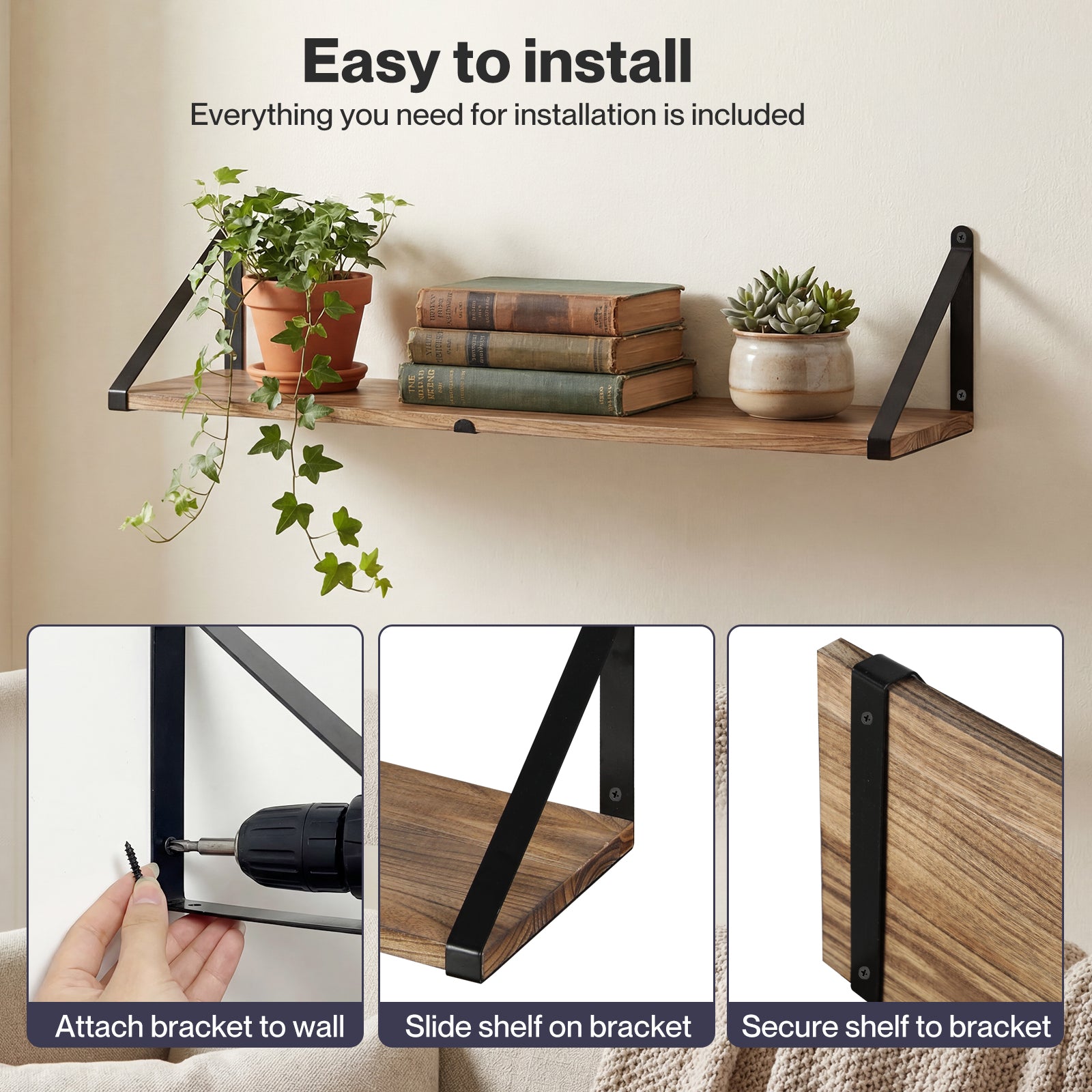 Levede Floating Wall Shelves 3Pcs Rustic Wooden Storage Display Bookshelf Rack-2072893562307088389