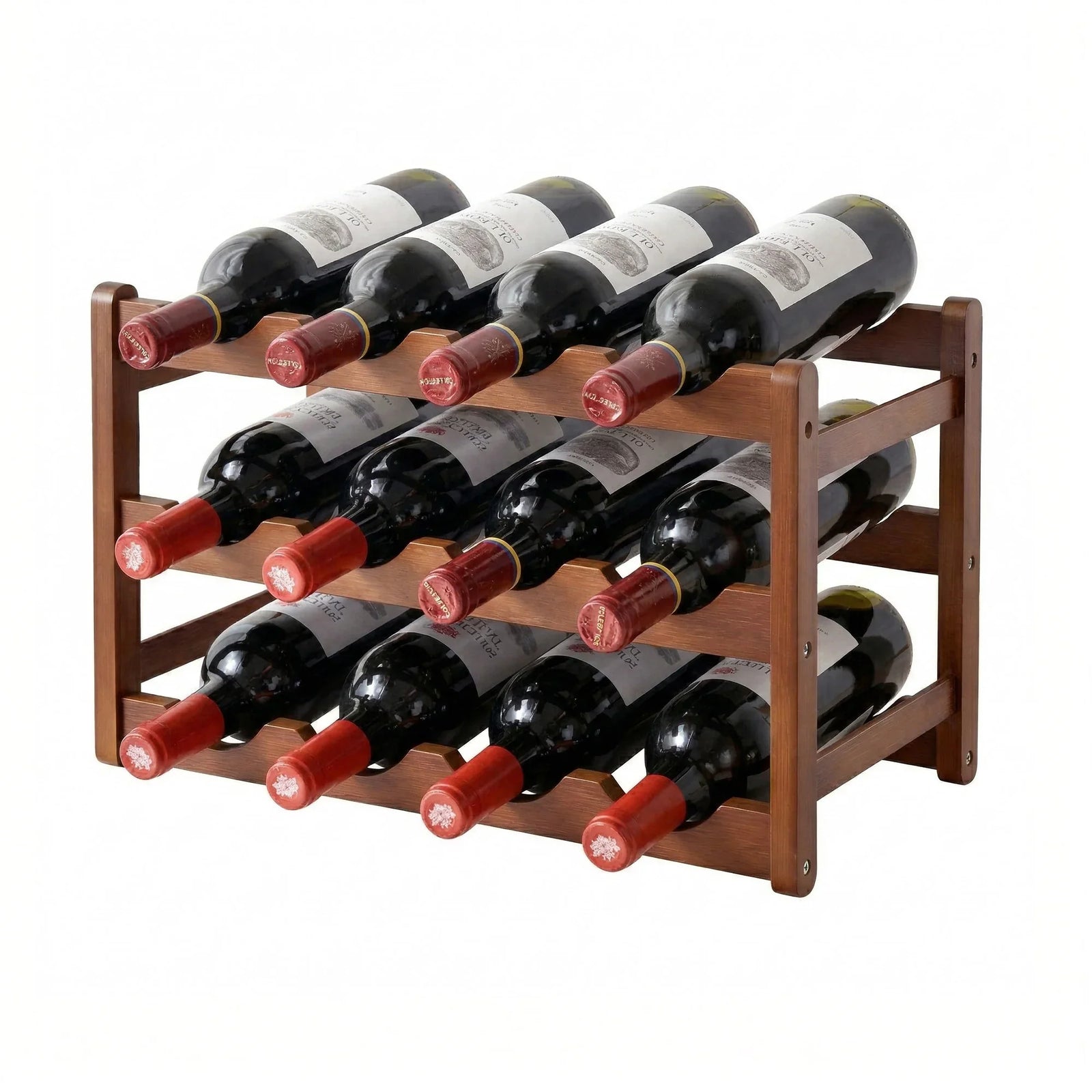 Bamboo Wine Rack 3-Tier Display Storage Organizer 12 Bottle Walnut