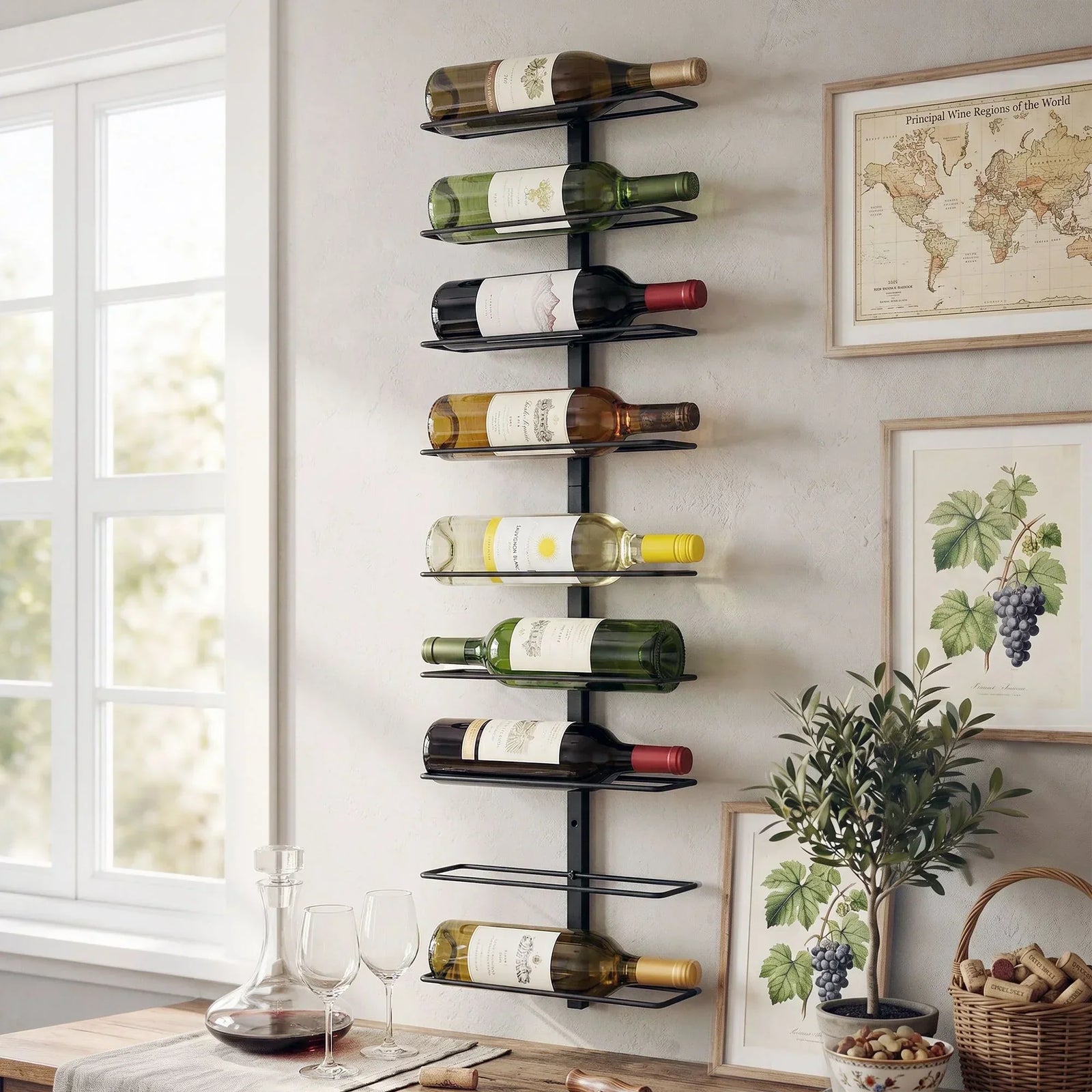 Artiss Wall Mounted Wine Rack – 9‑Bottle Metal Storage, Black, Space‑Saving