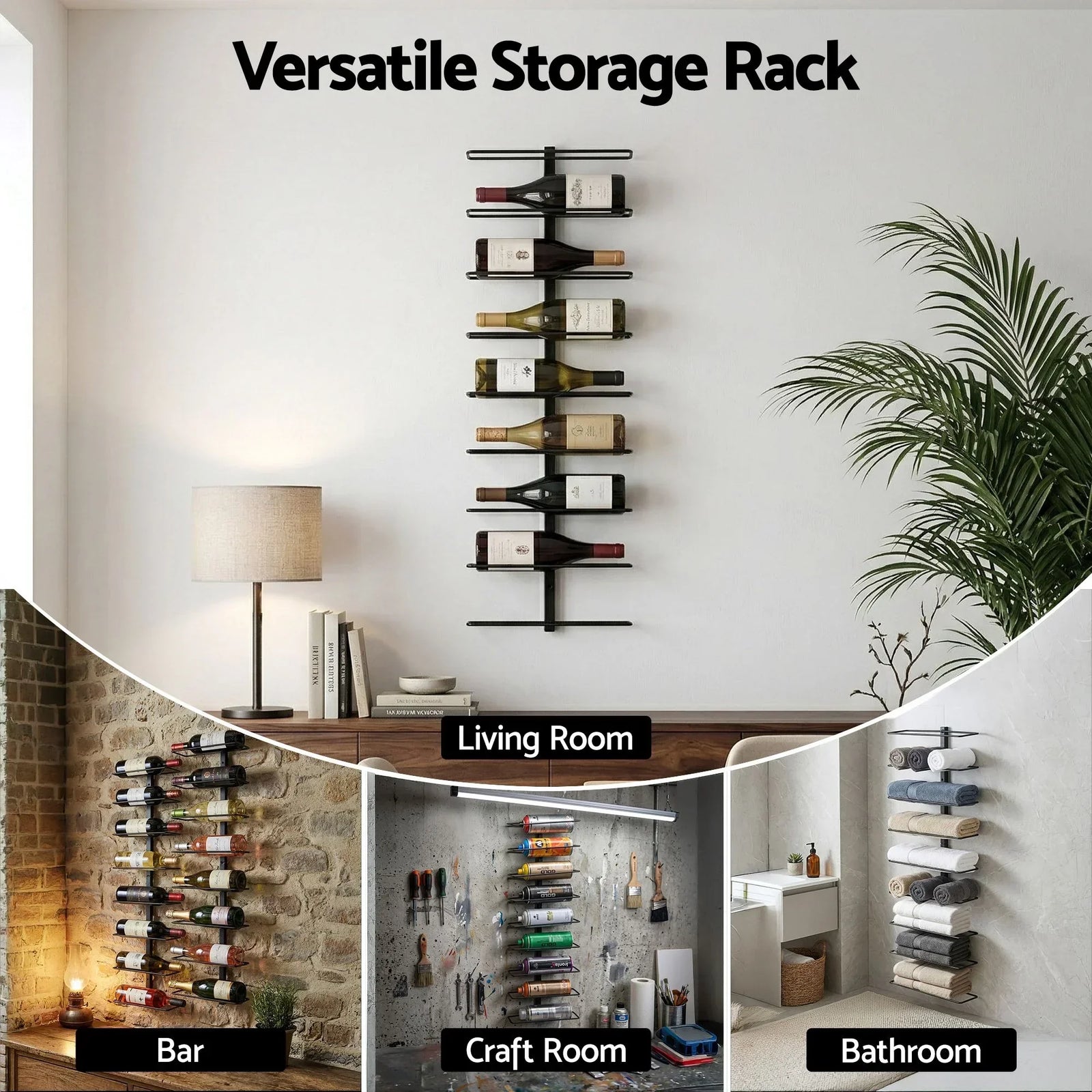 Artiss Wall Mounted Wine Rack – 9‑Bottle Metal Storage, Black, Space‑Saving