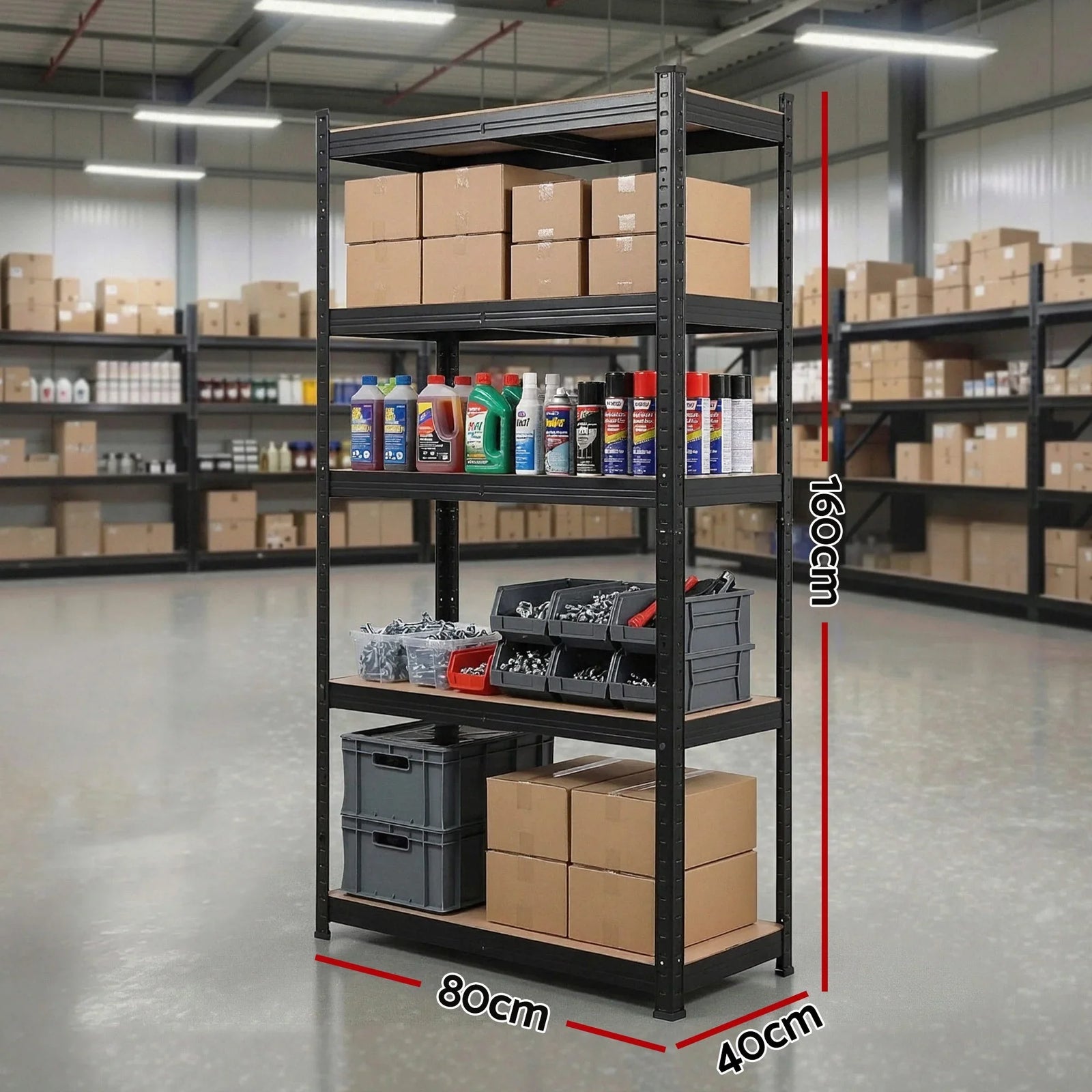 Garage Shelving 1.6X0.8m Warehouse Shelves Storage Rack Pallet Racking Black