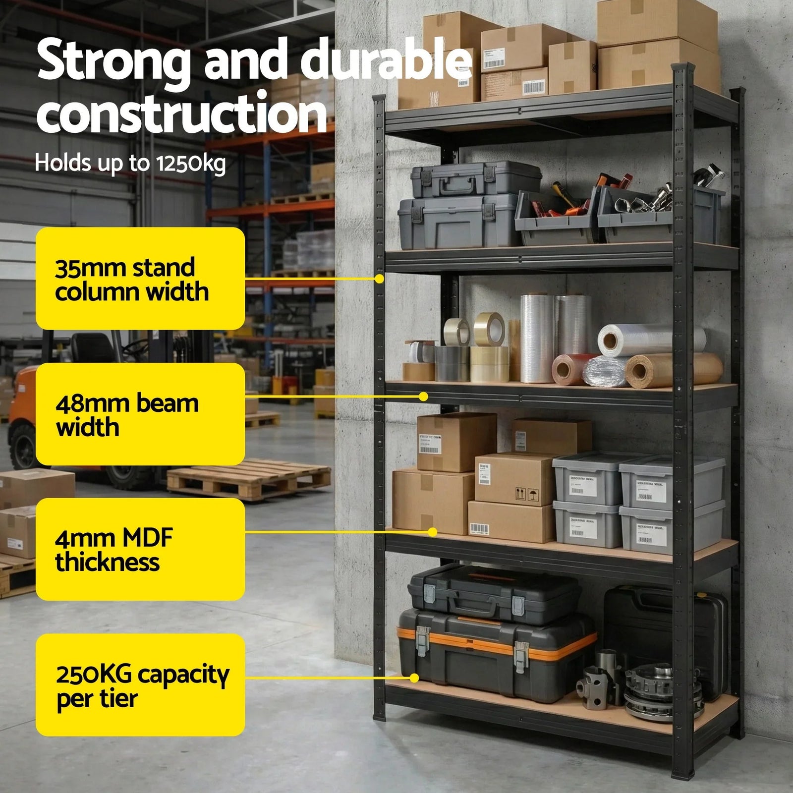 Garage Shelving 1.6X0.8m Warehouse Shelves Storage Rack Pallet Racking Black