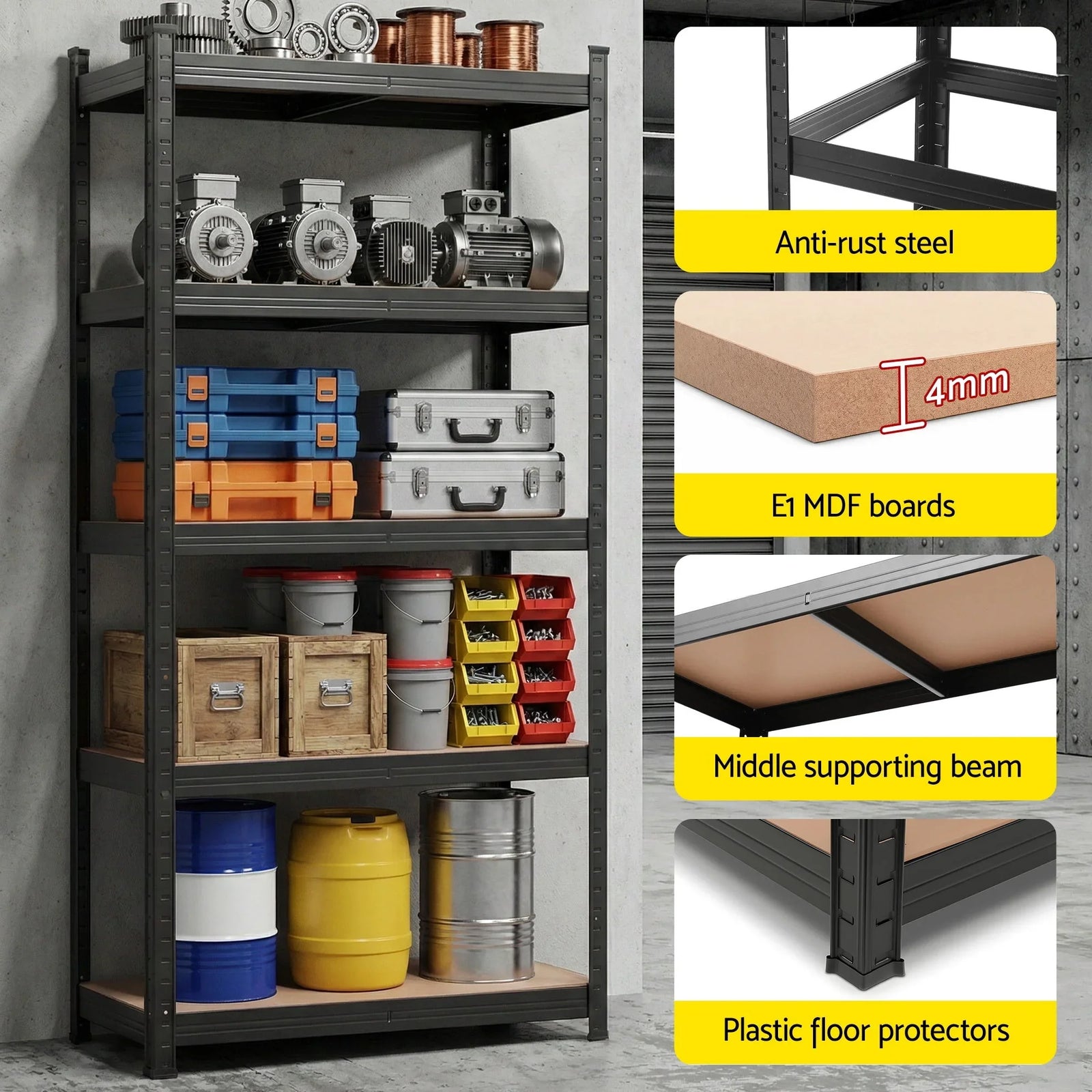 Garage Shelving 1.6X0.8m Warehouse Shelves Storage Rack Pallet Racking Black