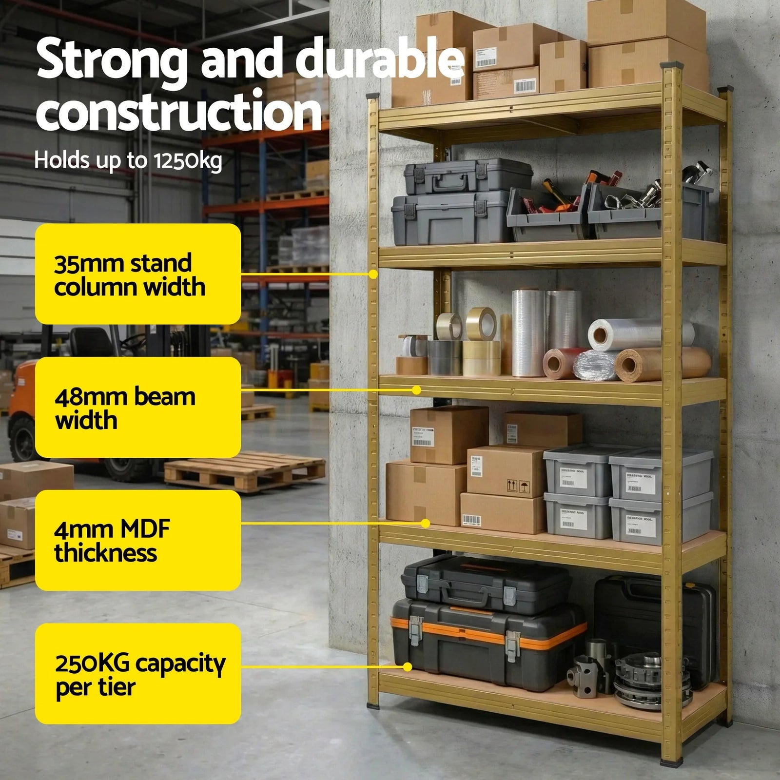 Garage Shelving 1.6X0.8m Warehouse Shelves Storage Rack Pallet Racking Yellow
