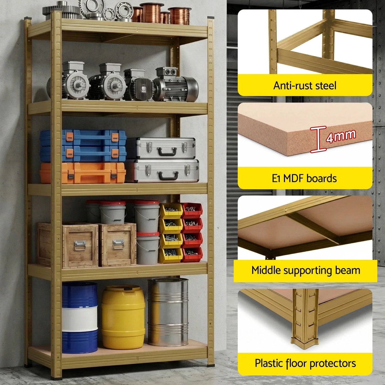 Garage Shelving 1.6X0.8m Warehouse Shelves Storage Rack Pallet Racking Yellow