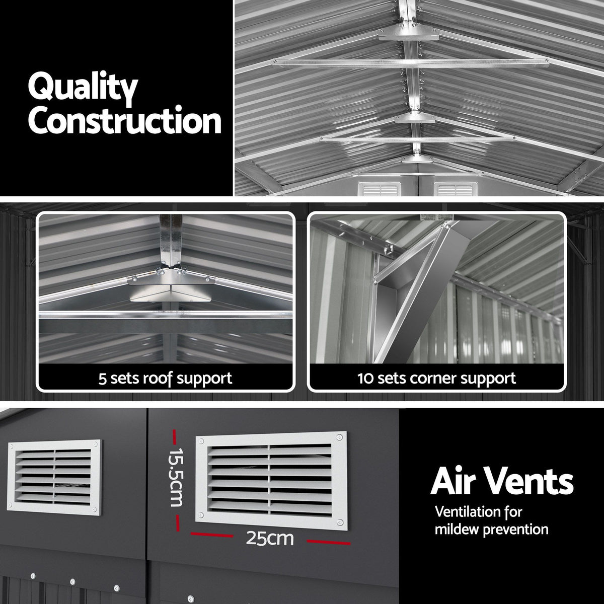 Giantz Garden Shed 3x5.38m Outdoor Tool Storage with 5-Tier Garage Shelving Rack