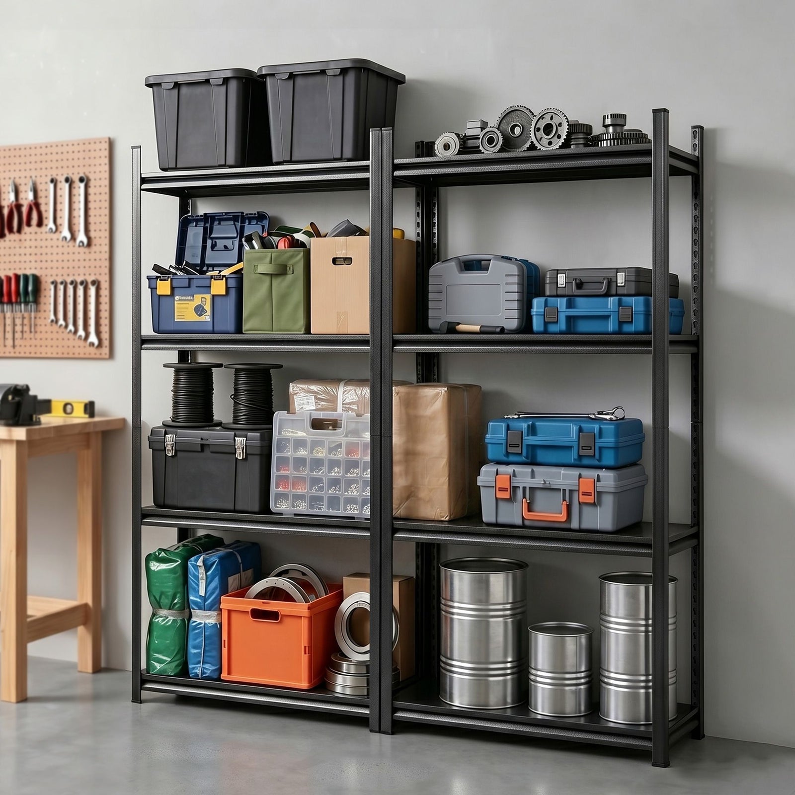 Garage Shelving 2‑Pack – 4‑Tier Steel Racks, 200kg/Tier, 180×40×180cm