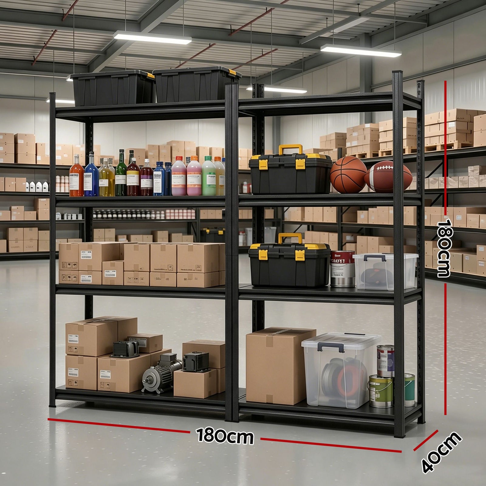 Garage Shelving 2‑Pack – 4‑Tier Steel Racks, 200kg/Tier, 180×40×180cm
