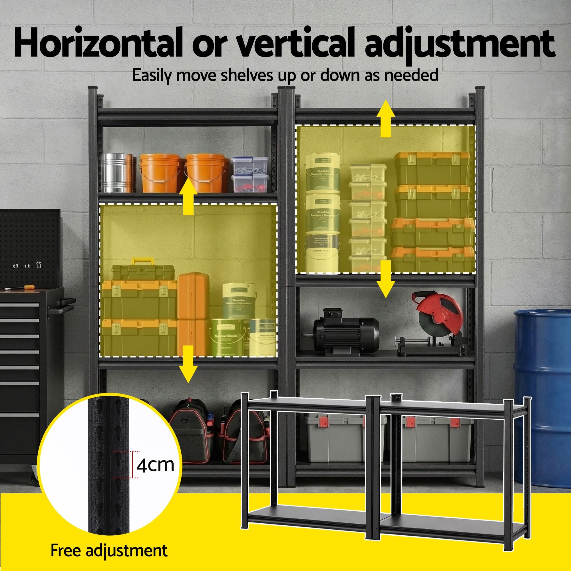 Garage Shelving 2‑Pack – 4‑Tier Steel Racks, 200kg/Tier, 180×40×180cm