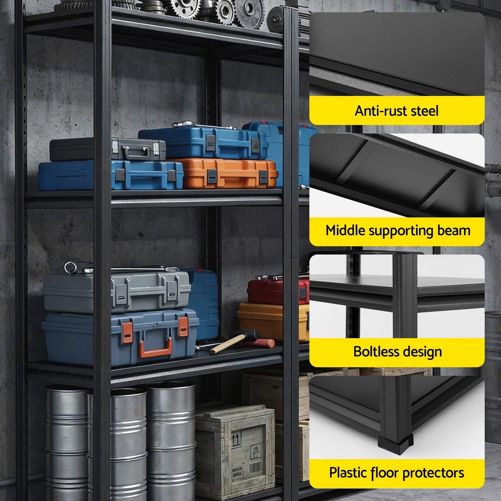 Garage Shelving 2‑Pack – 4‑Tier Steel Racks, 200kg/Tier, 180×40×180cm