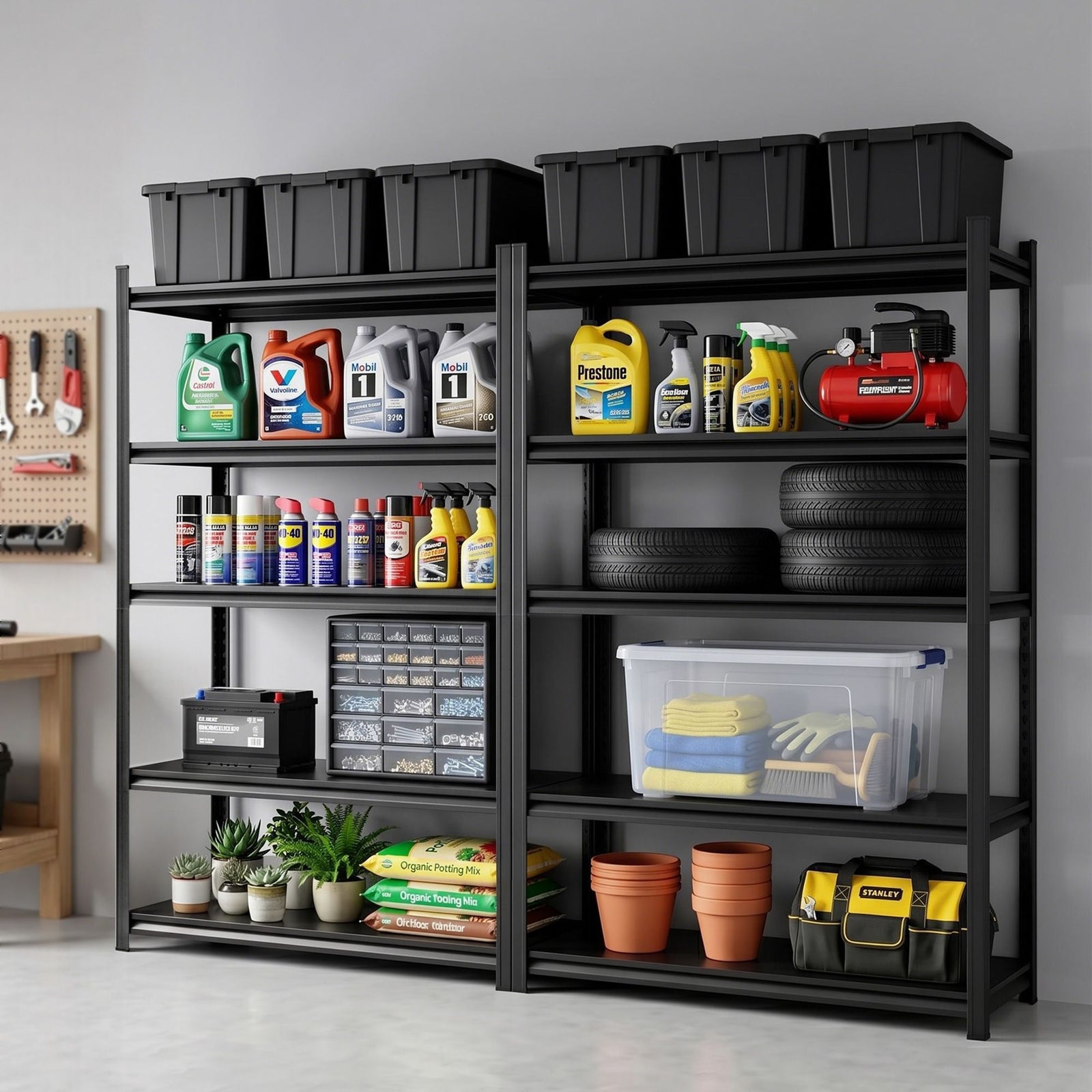 Garage Shelving 2‑Pack – 5‑Tier Steel Racks, 150kg/Tier, 120×50×183cm
