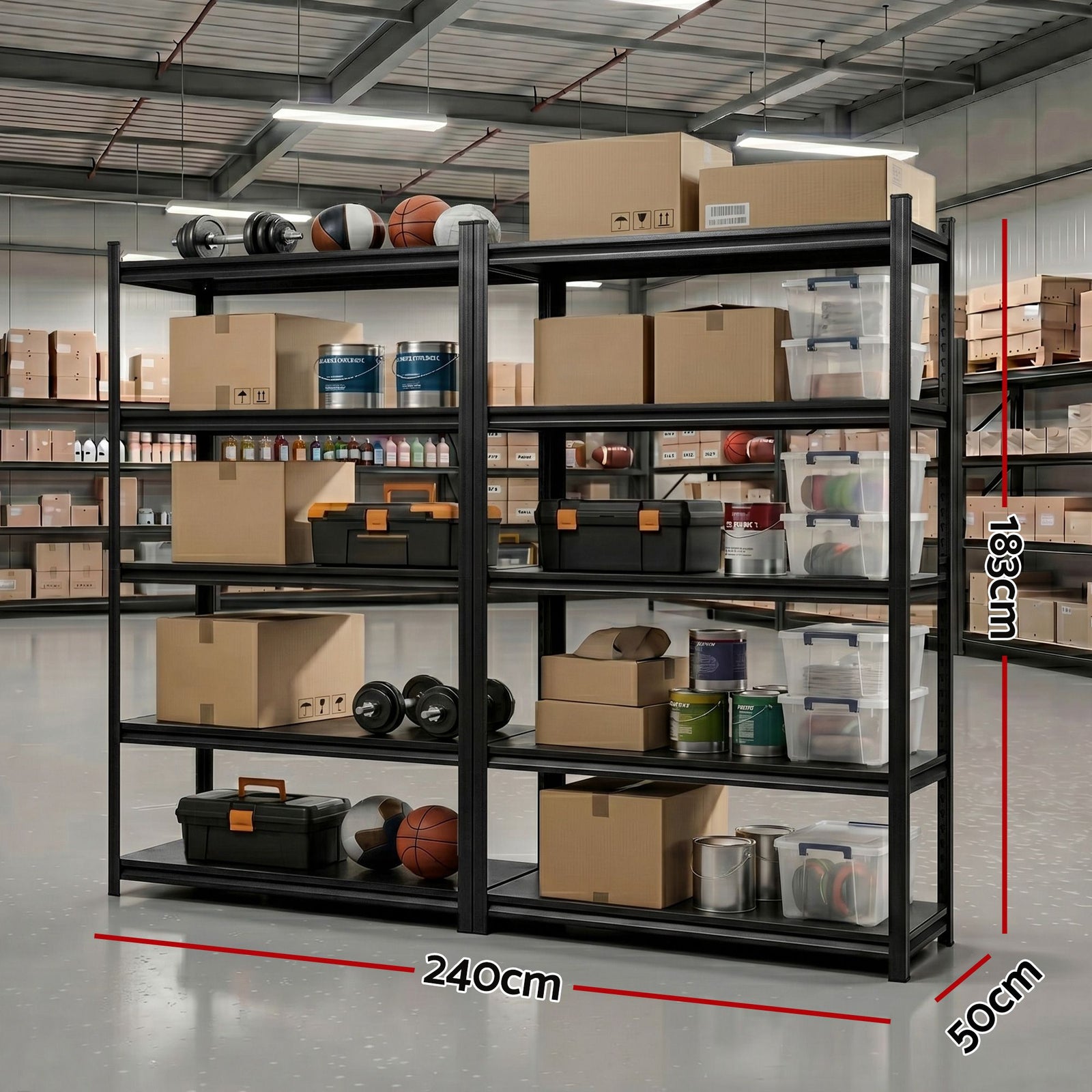 Garage Shelving 2‑Pack – 5‑Tier Steel Racks, 150kg/Tier, 120×50×183cm
