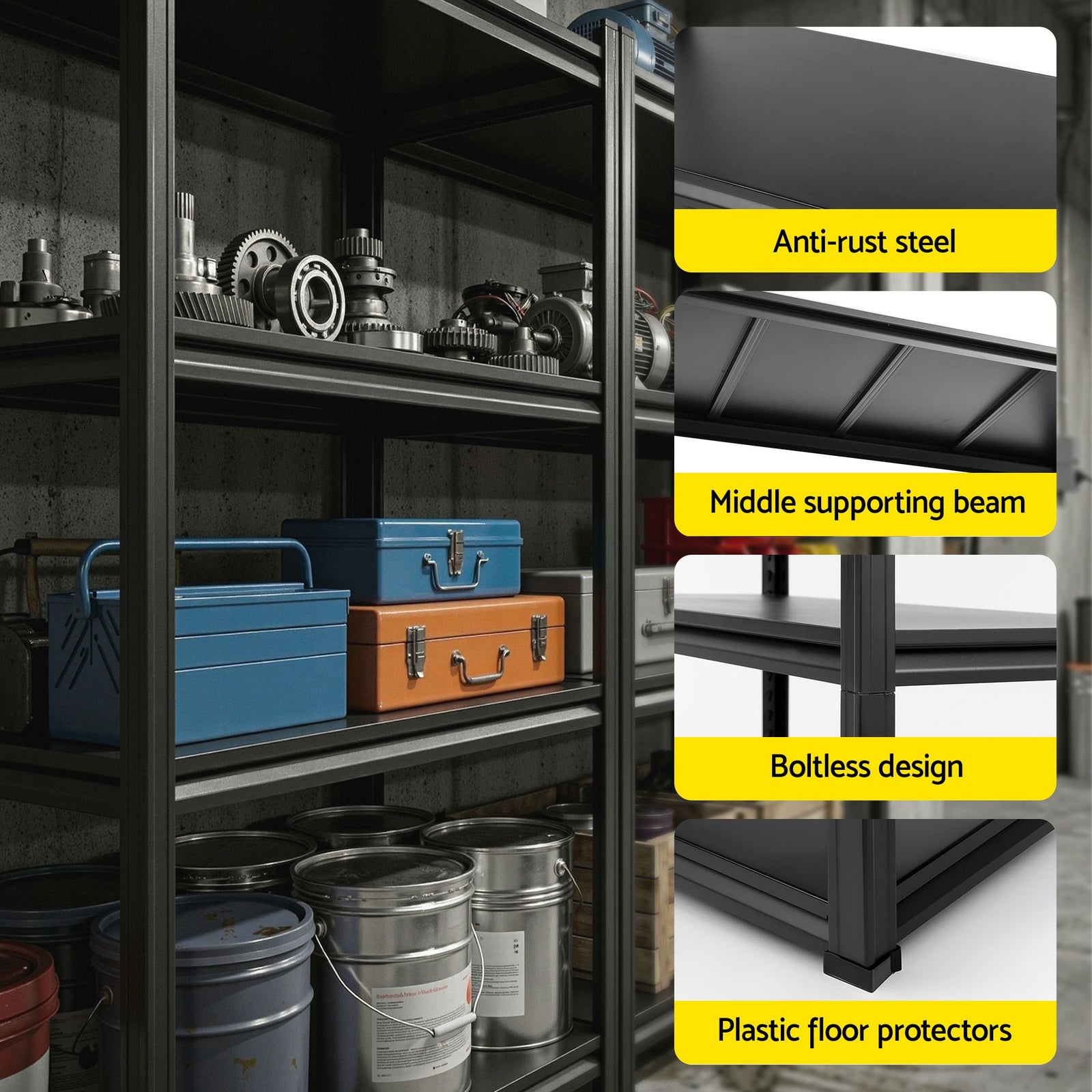 Garage Shelving 2‑Pack – 5‑Tier Steel Racks, 150kg/Tier, 120×50×183cm