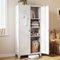 2-Door Wardrobe Lockable Cabinet Storage Closet Hanging Rail Cream White