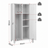 2-Door Wardrobe Lockable Cabinet Storage Closet Hanging Rail Cream White