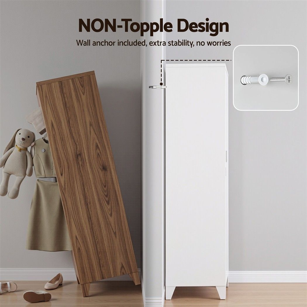 2-Door Wardrobe Lockable Cabinet Storage Closet Hanging Rail Cream White