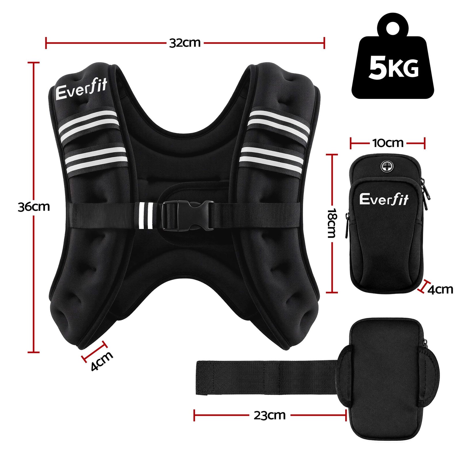 5kg Weighted Vest Men Women, Reflective Running Vest with Armband Pouch