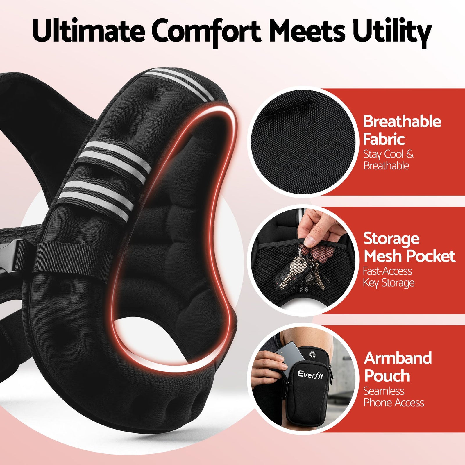 8kg Weighted Vest Men Women, Reflective Running Vest with Armband Pouch