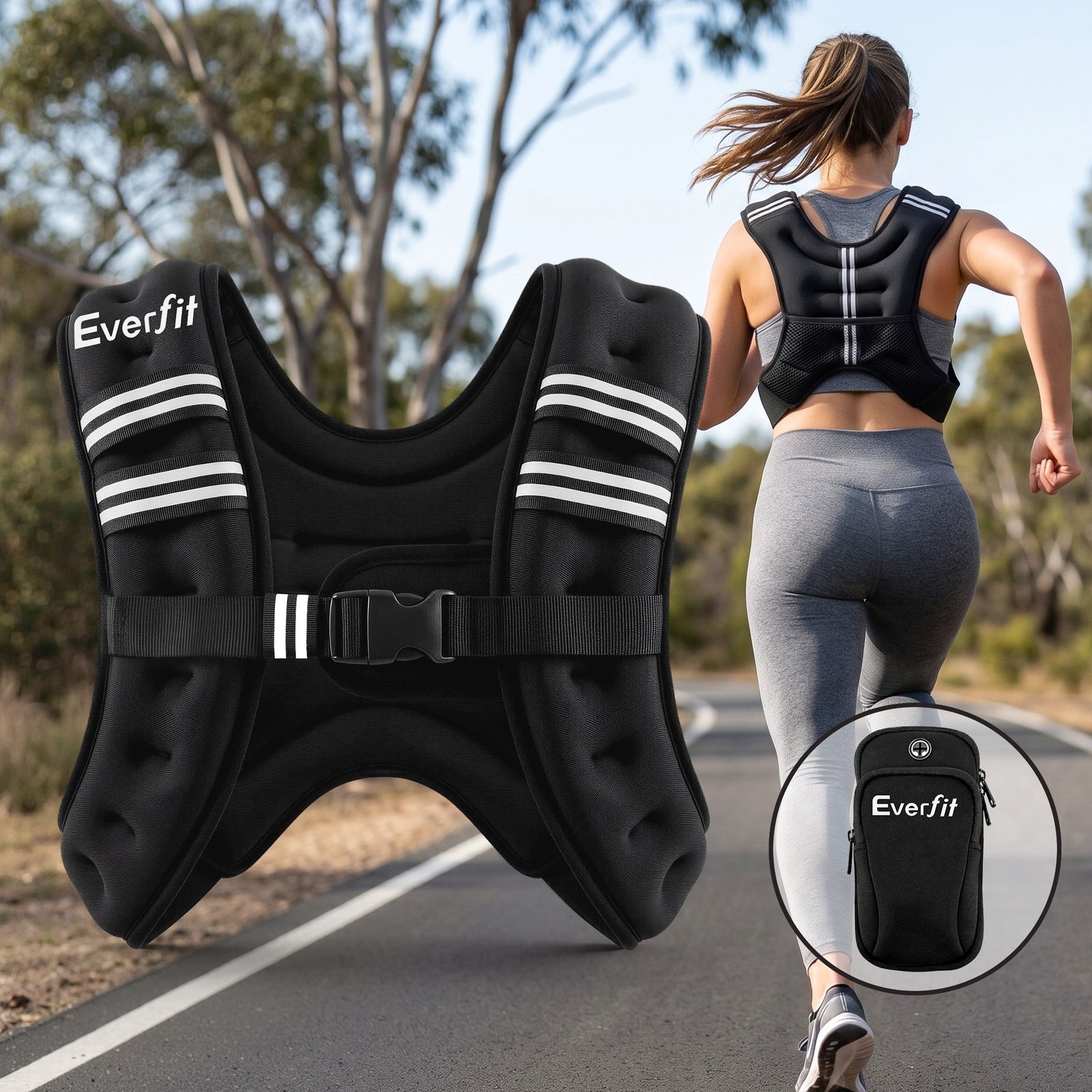 10kg Weighted Vest Men Women, Reflective Running Vest with Armband Pouch