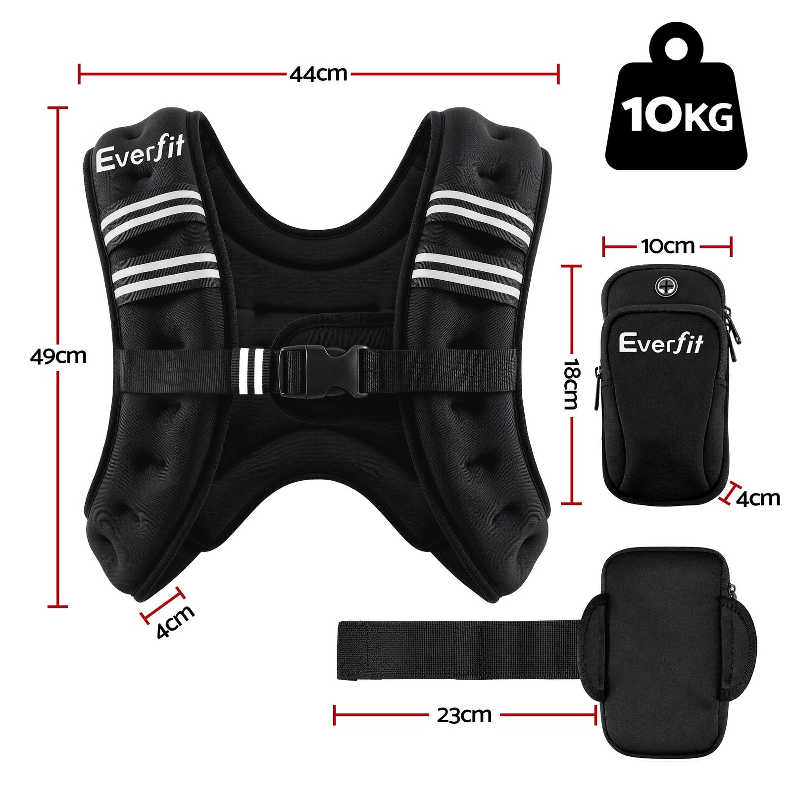 10kg Weighted Vest Men Women, Reflective Running Vest with Armband Pouch