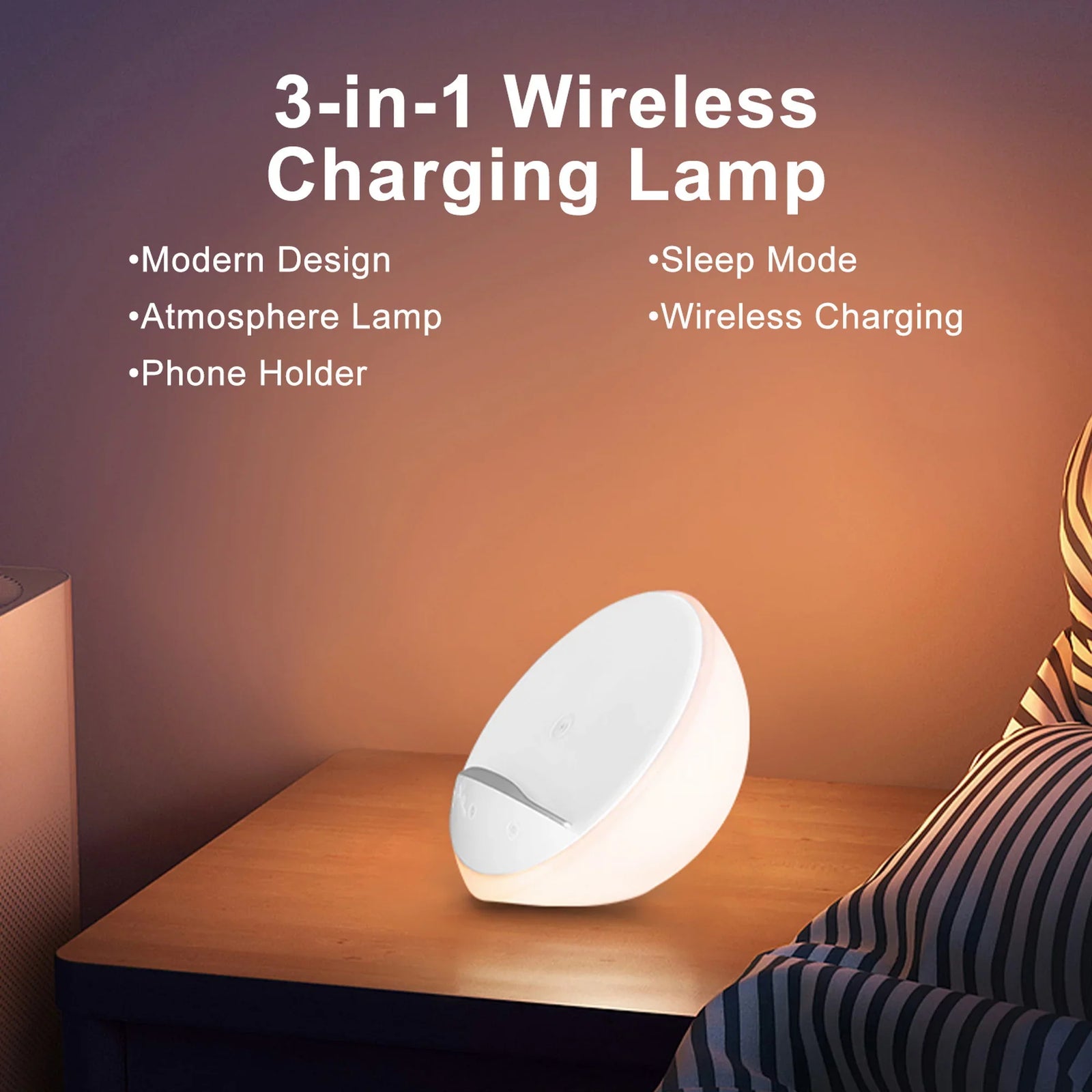 Bedside Lamp with Wireless Charger and Phone Holder Touch