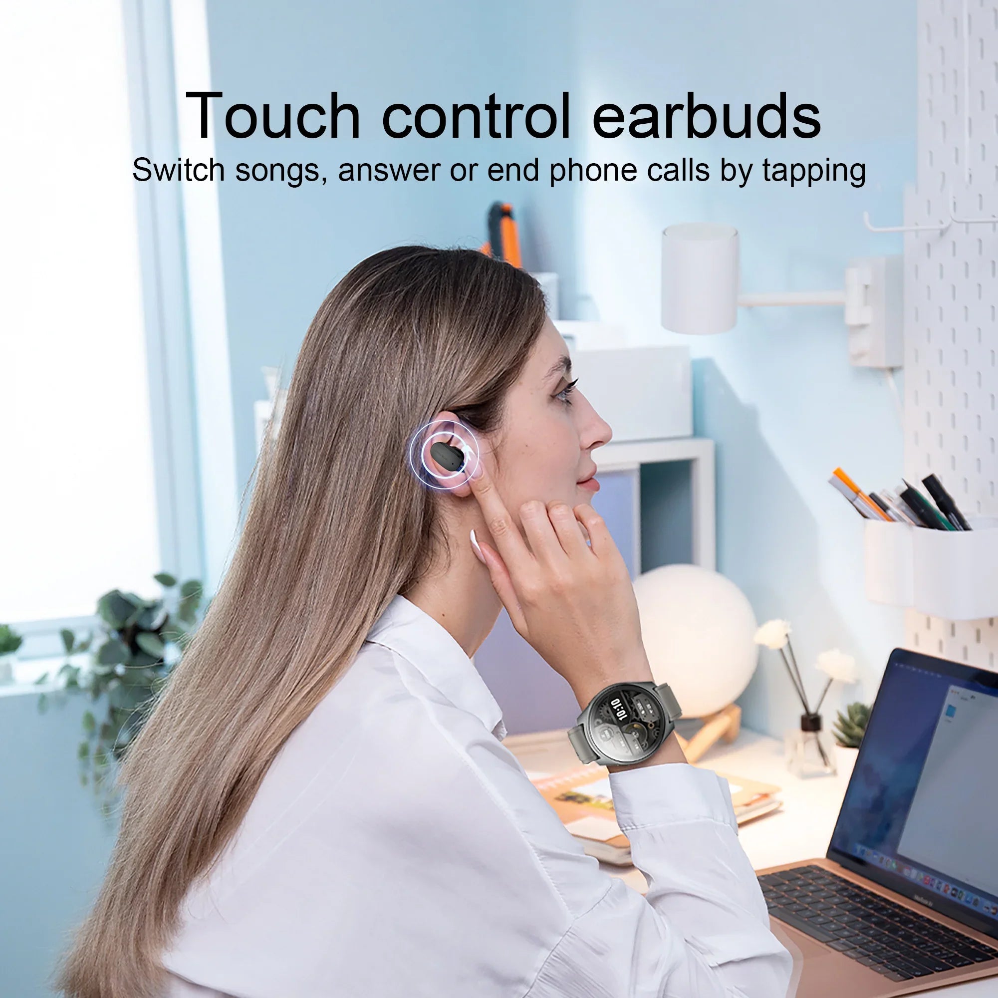 Smart Watch with Earbuds Pop-Up Headphones 4G Music Fitness Tracker W28 Pro