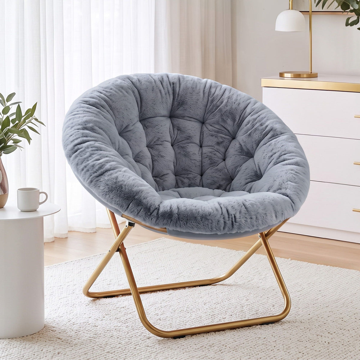 Artiss Cozy Saucer Chair Soft Faux Fur Folding Accent Chair for Bedroom Grey