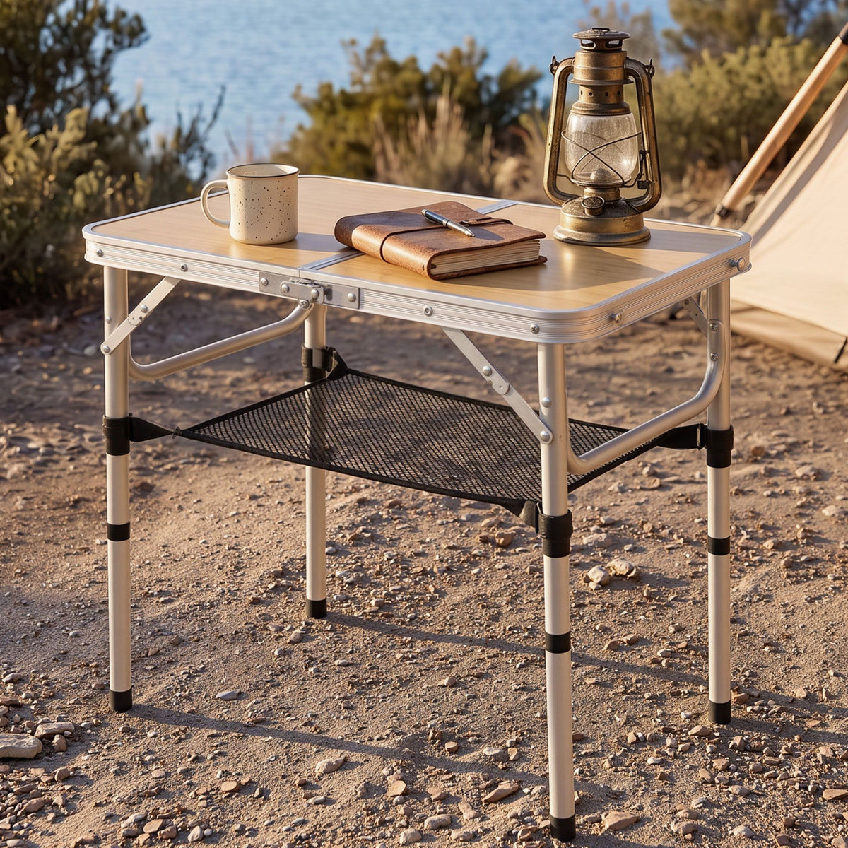 Weisshorn Folding Camping Table Adjustable Aluminium 60 x 40 cm Wood Grain