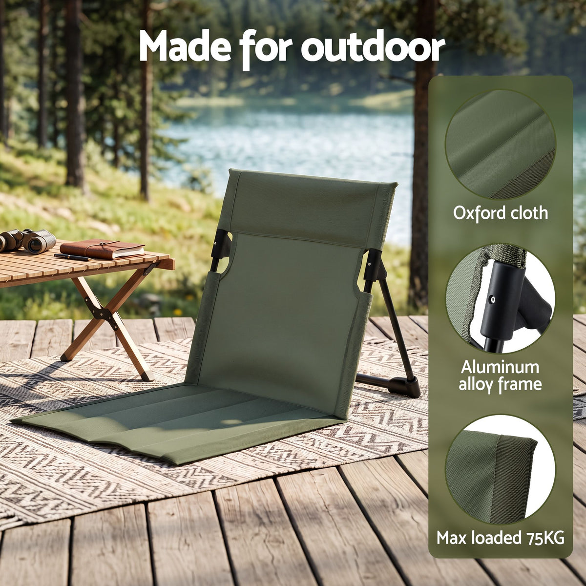 Weisshorn Foldable Camping Chair Oxford Aluminum Alloy Backrest 70kg Green