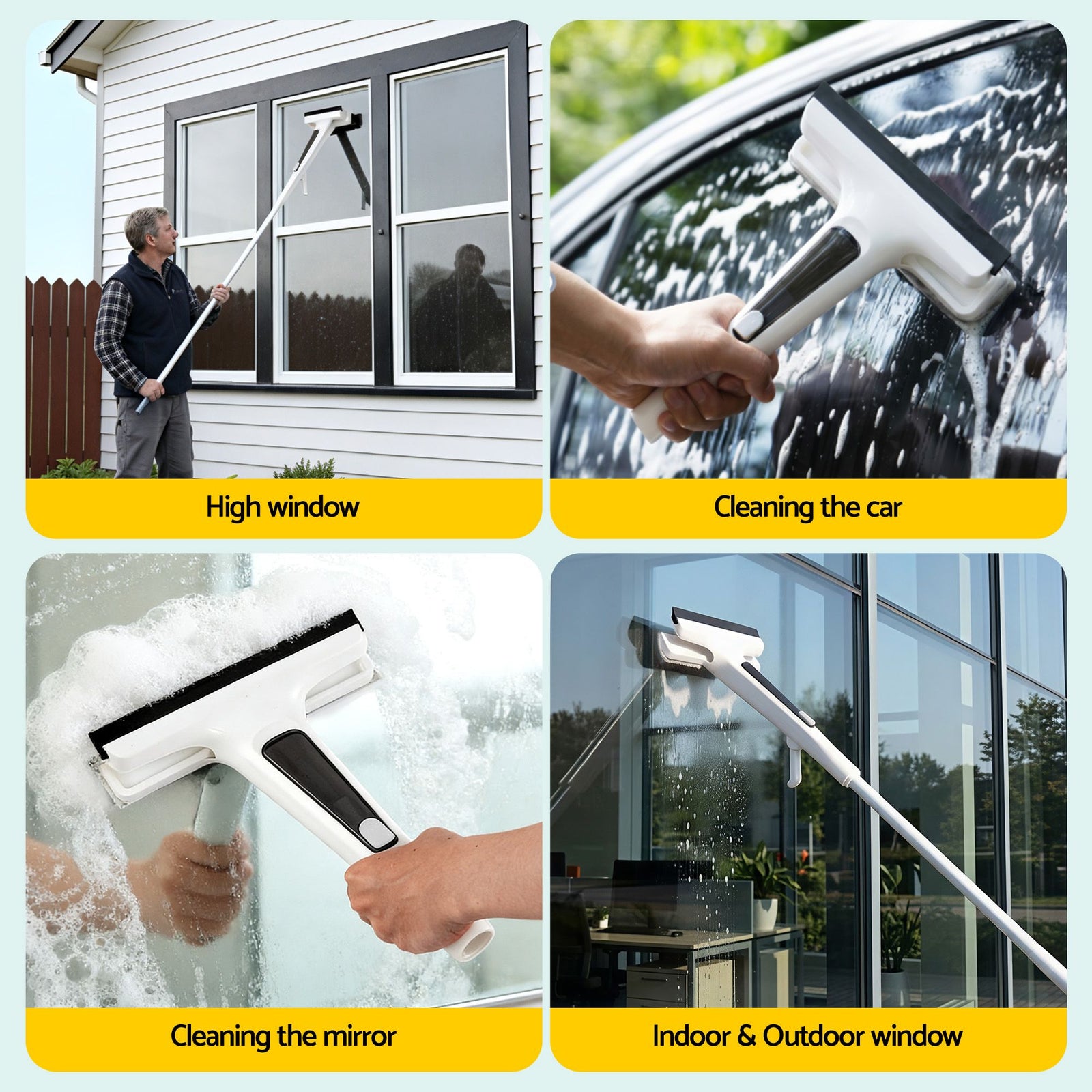 2‑in‑1 Window Cleaner – Spray Head, Microfiber Pads, Extendable 104–136cm