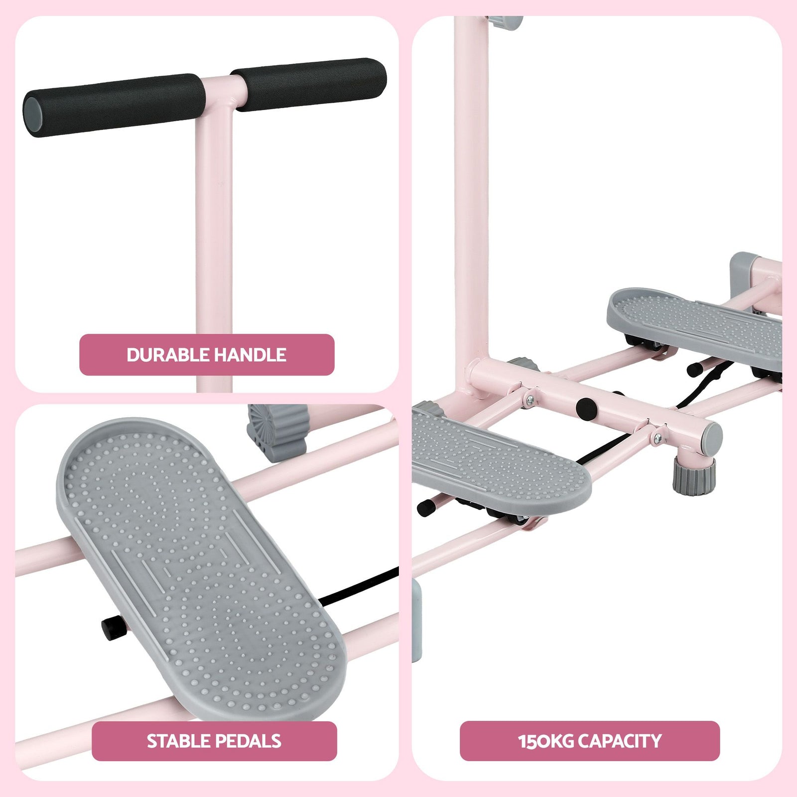 Foldable Ski Exercise Machine Leg Thigh Trainer Home Fitness Cardio Pink
