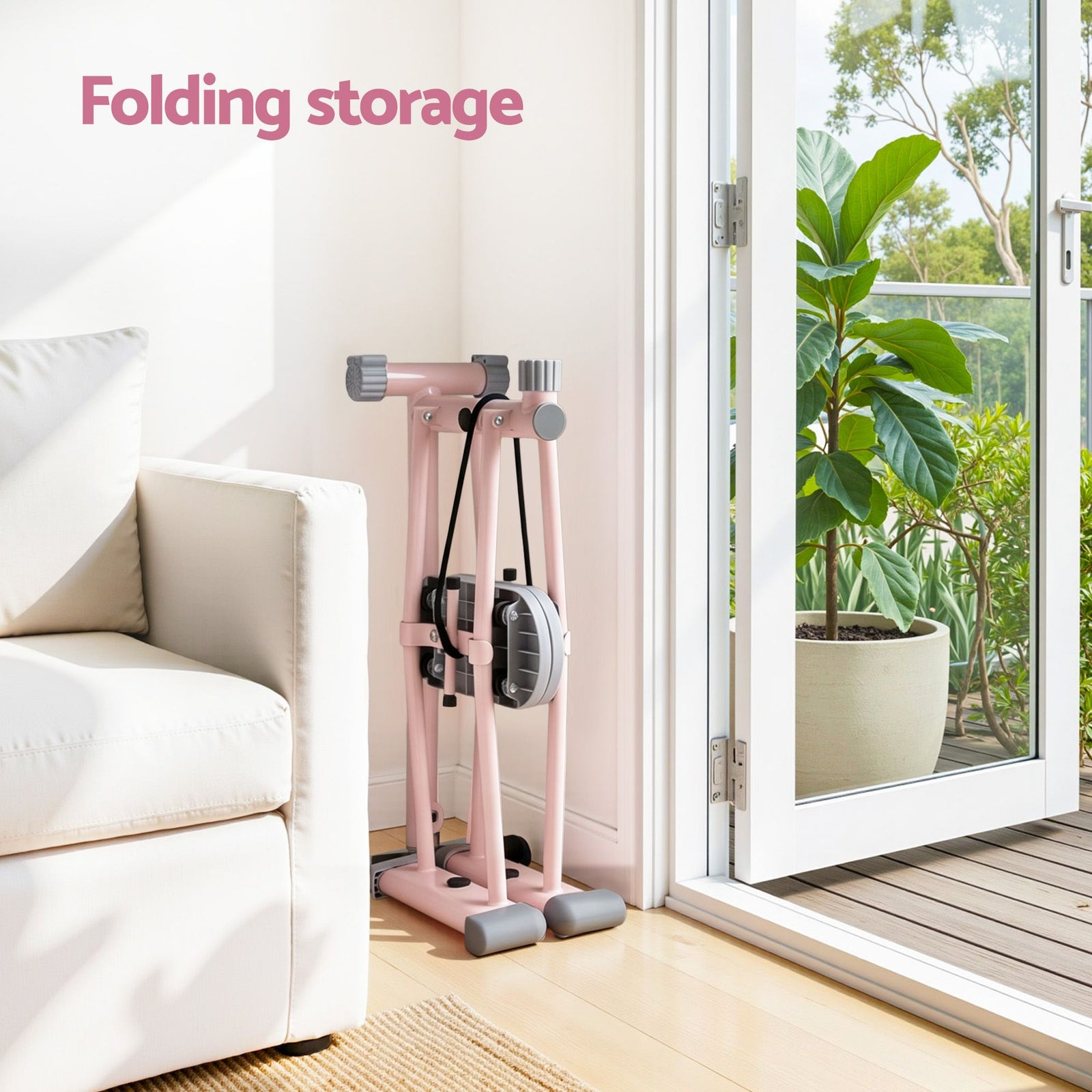 Foldable Ski Exercise Machine Leg Thigh Trainer Home Fitness Cardio Pink