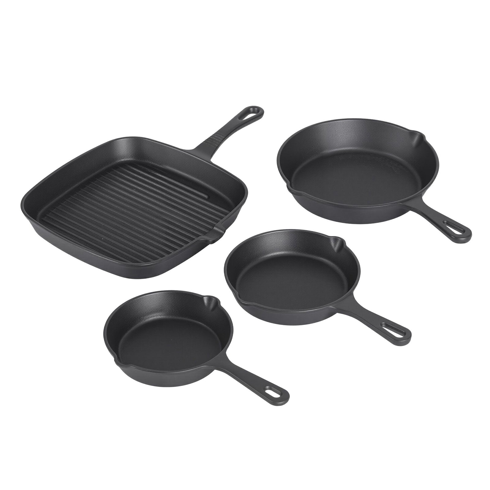 Cast Iron Fry Pan Set – 4‑Piece, 14–24cm, Dual Spouts, All Stovetops