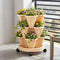 3 Tier Stackable Vertical Planter Tower Strawberry Pot Wheels Beige