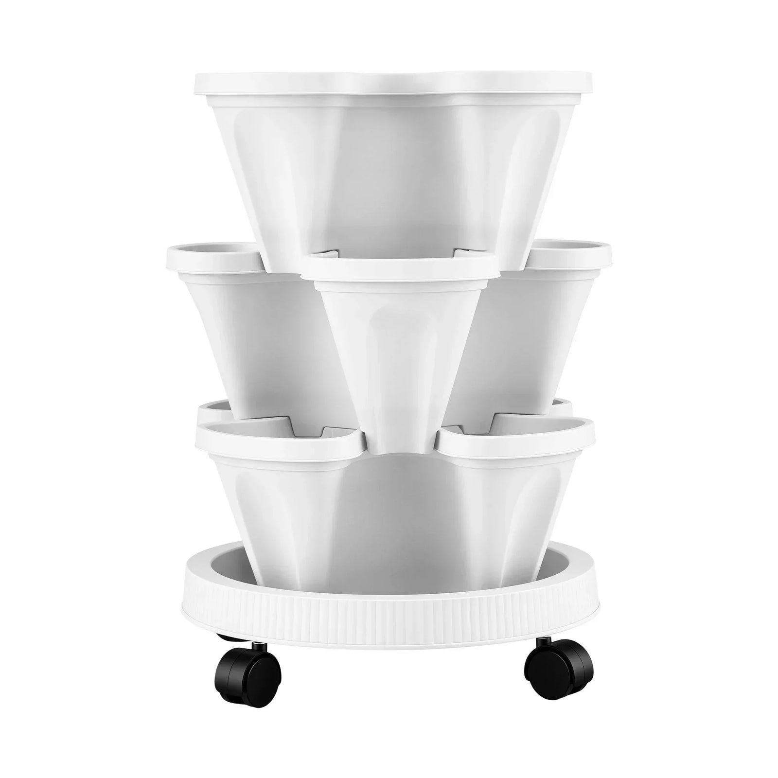 3 Tier Stackable Vertical Planter Tower Strawberry Pot Wheels White