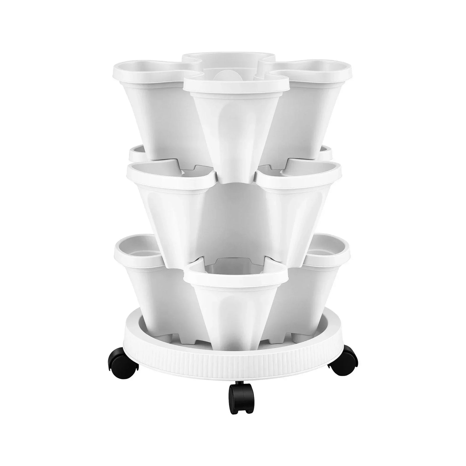 3 Tier Stackable Vertical Planter Tower Strawberry Pot Wheels White