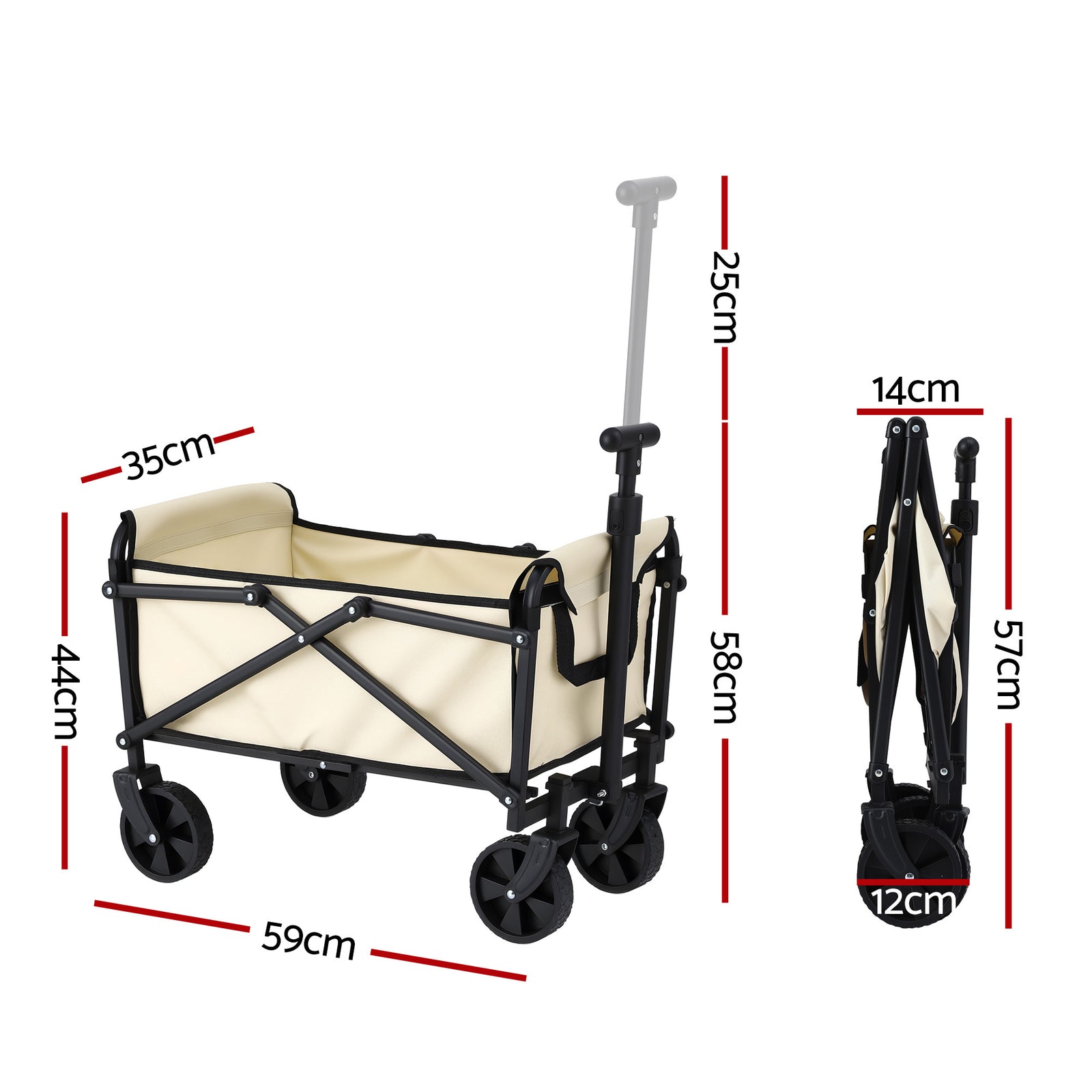 Garden Cart Folding Trolley Camping Wagon Barrow Outdoor Beach Beige