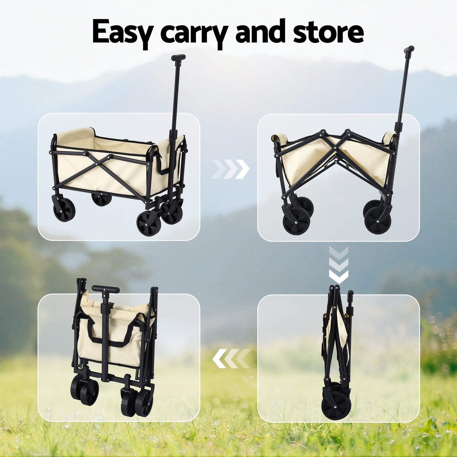 Garden Cart Folding Trolley Camping Wagon Barrow Outdoor Beach Beige