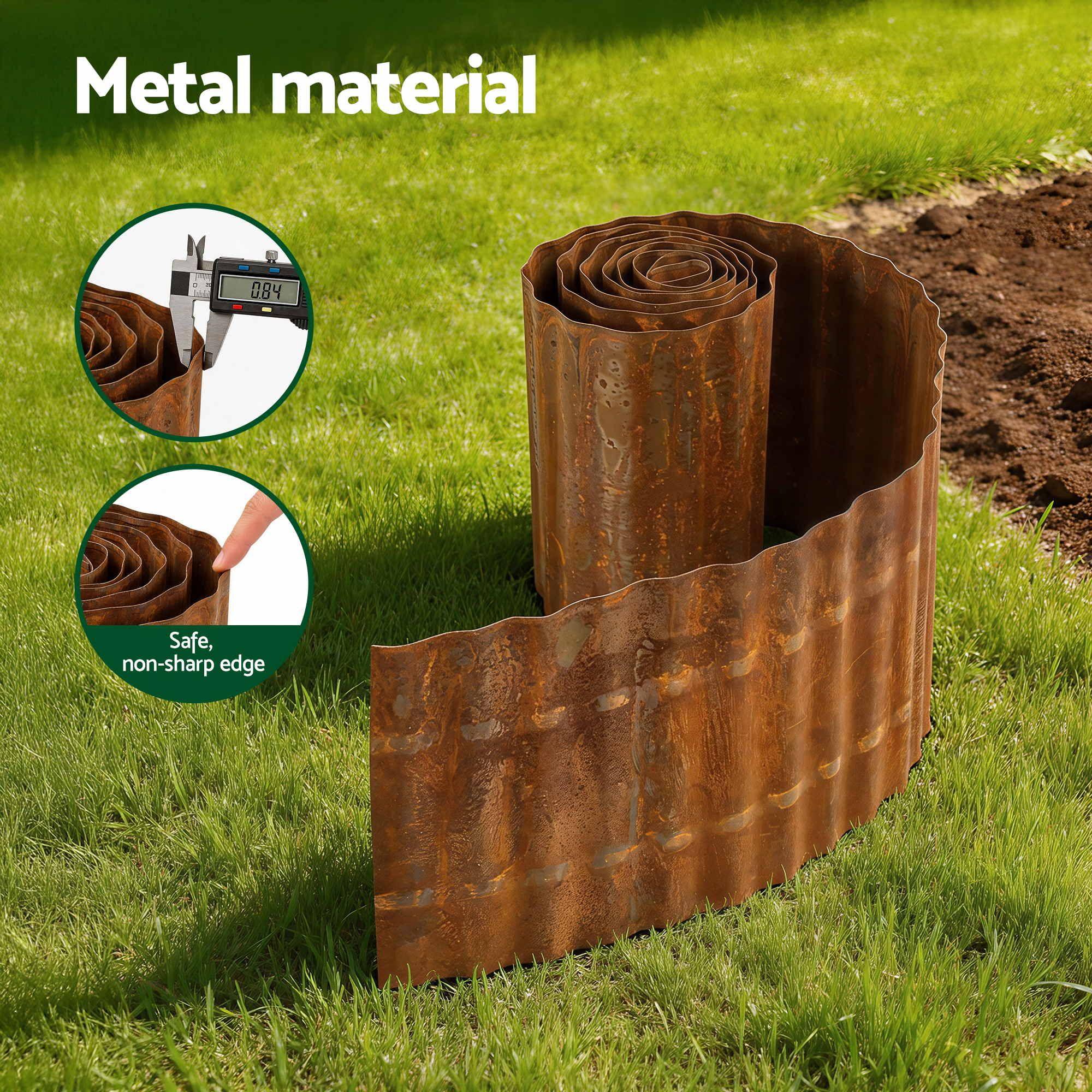 Metal Garden Edging – 10ft Flexible Corrugated Steel Lawn Border, Rust