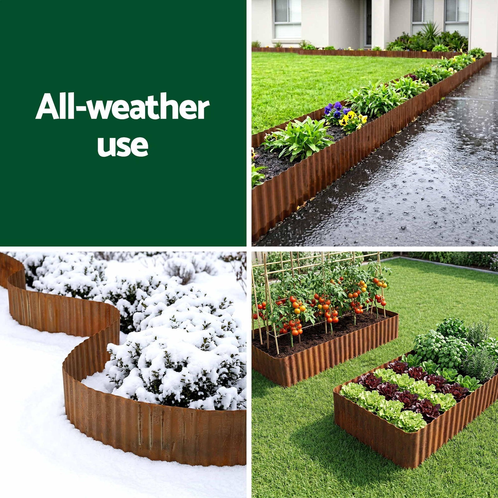 Metal Garden Edging – 10ft Flexible Corrugated Steel Lawn Border, Rust