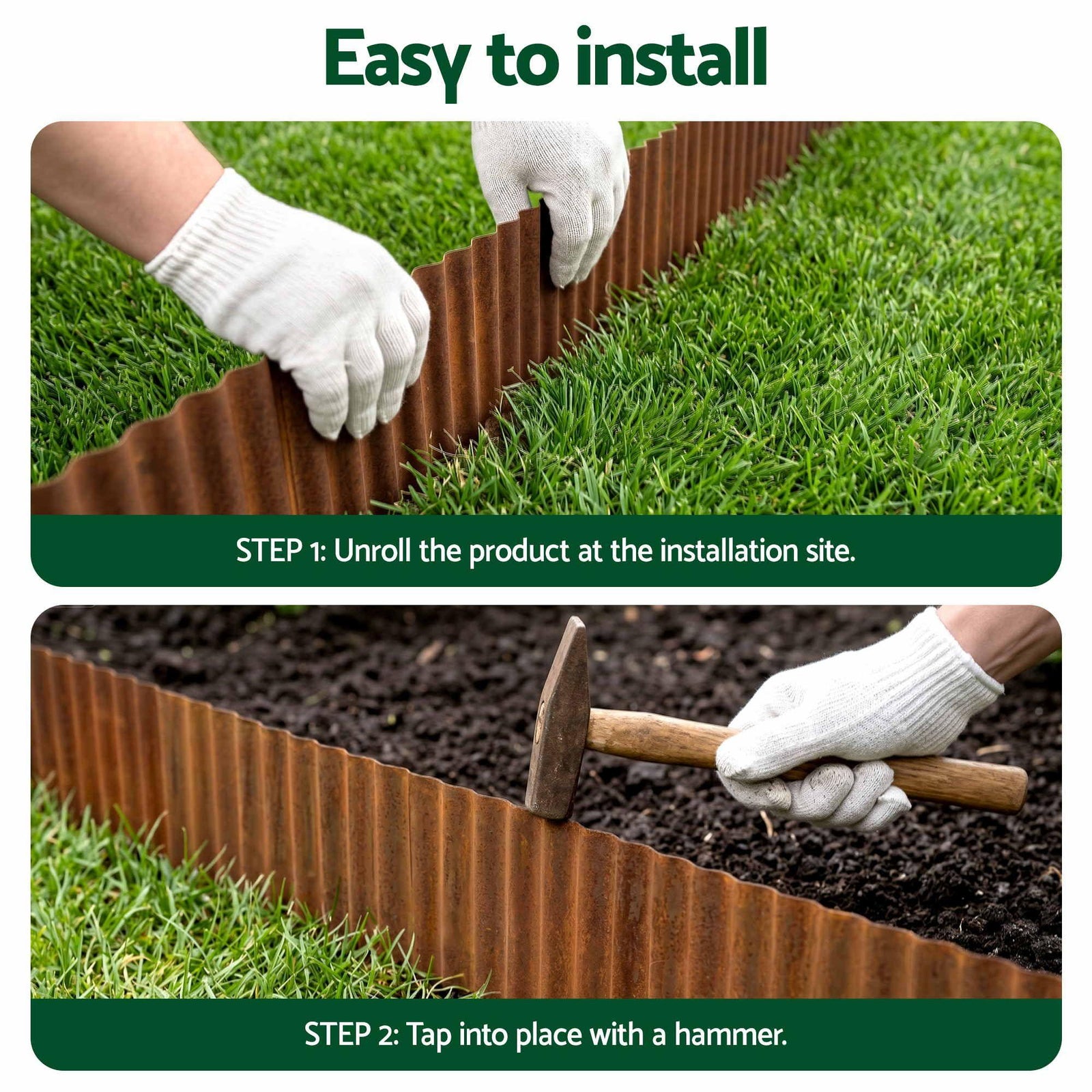 Metal Garden Edging – 10ft Flexible Corrugated Steel Lawn Border, Rust