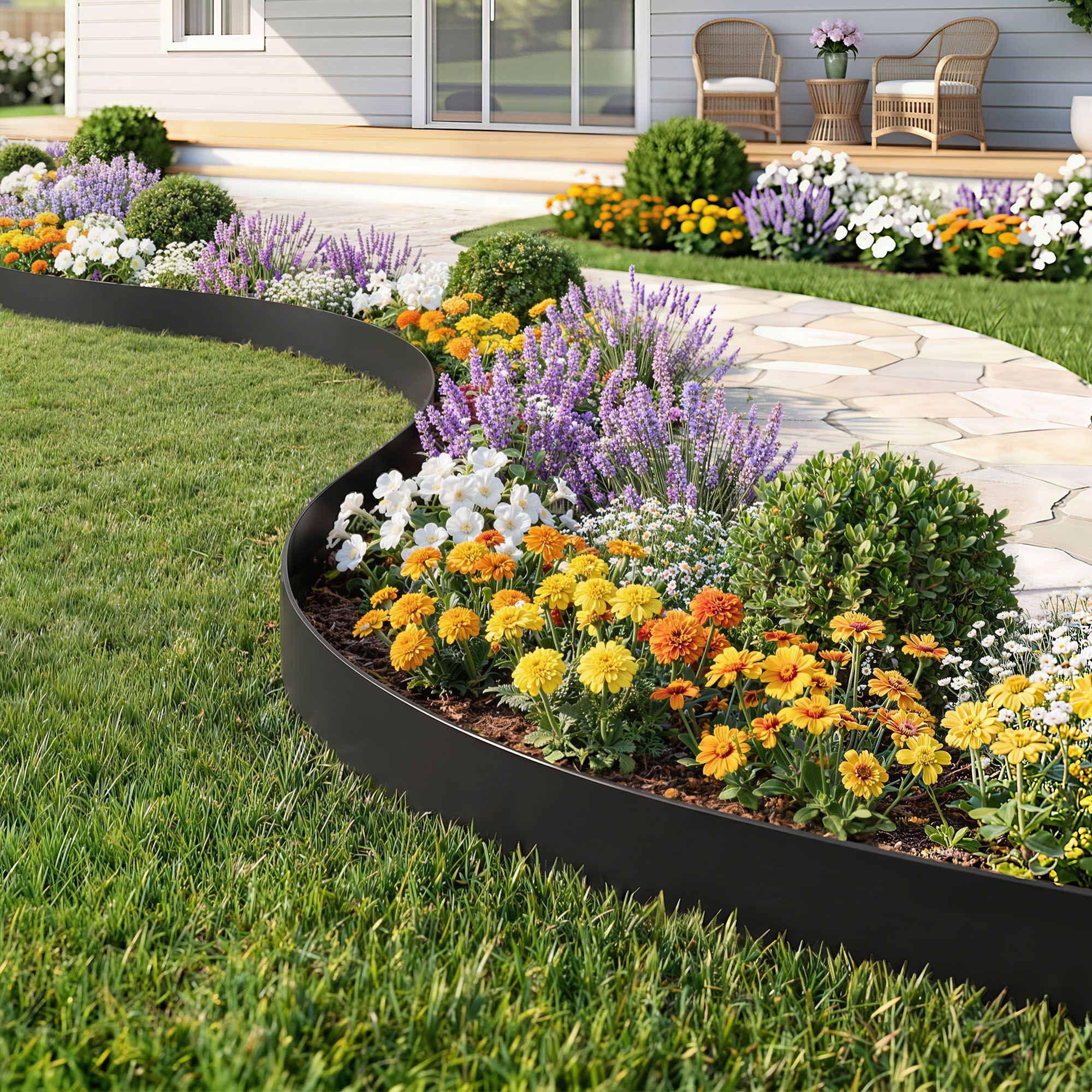 Garden Landscape Edging – Flexible PP No‑Dig Border, 10pcs + 30 Nails, Black